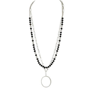 TWO STRAND SHINY SILVER BLACK BEADED NECKLACE necklace Merx Silver 