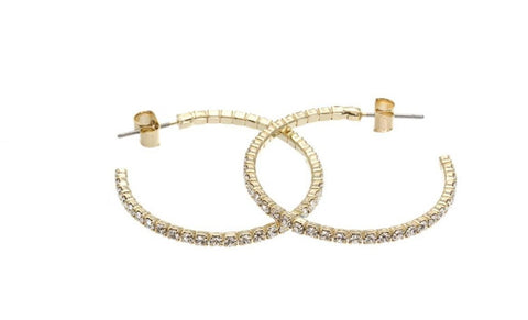 YELLOW GOLD CLEAR RHINESTONE HOOP EARRING Jewelry FashionWear Collection Gold 